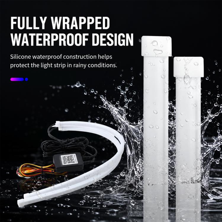 Waterproof LED light strip with raindrop protection and two tube sections