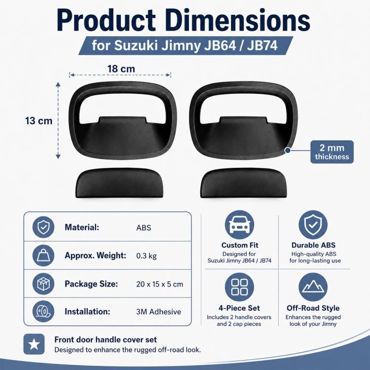 Matte black ABS inside door handle covers with included 2 cap pieces, front set