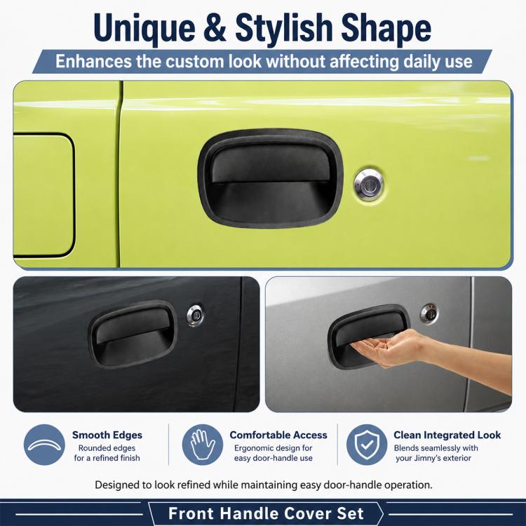 Matte black front inside door handle cover with smooth edge protection panel