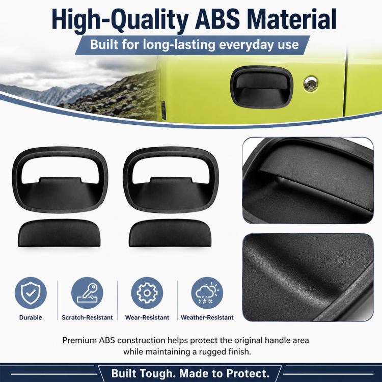 Matte black ABS inside door handle cover pieces with textured finish close-up