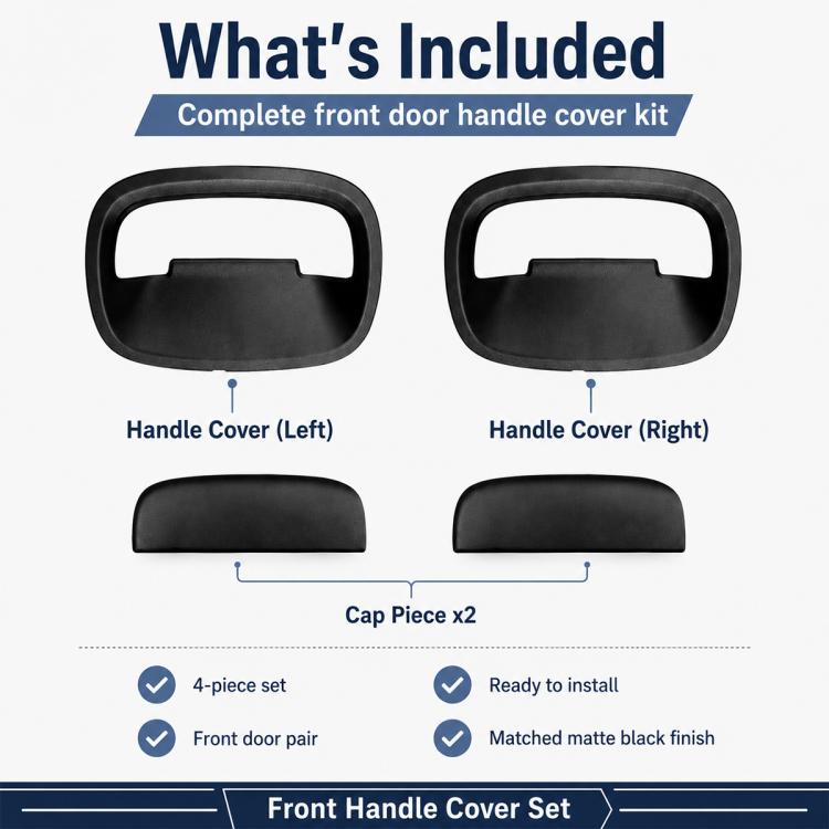 Included front inside handle cover set: left and right covers plus 2 cap pieces
