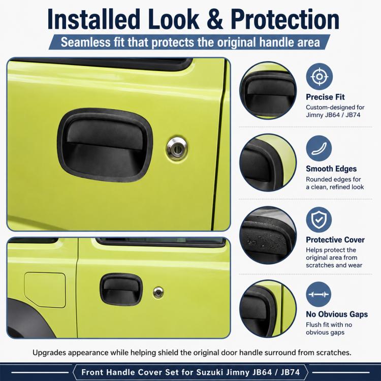 Installed matte black inside door handle cover with seamless protective fit