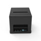 Black thermal receipt printer with rear paper exit slot and front status buttons