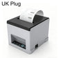 Grey thermal receipt printer with UK plug, front paper feed slot and status panel