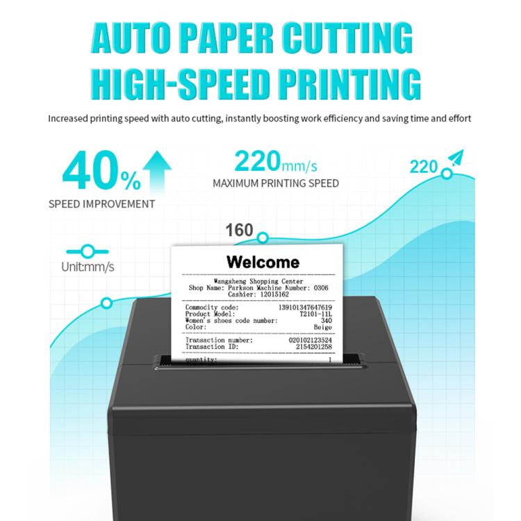 Thermal receipt printer with auto paper cutting and high-speed printing graphic