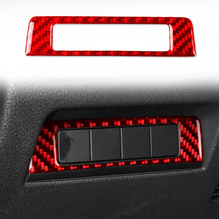 Red carbon-fiber headlight switch panel trim sticker with rectangular cutout
