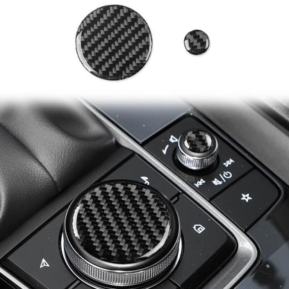 Round black carbon fiber multimedia knob sticker set, with small matching piece