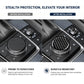 Black carbon fiber multimedia knob cover shown before and after installation