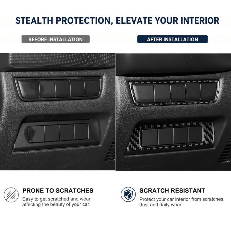 Black carbon fiber headlight switch panel trim sticker set for interior