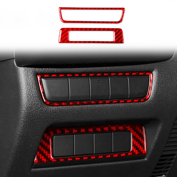 Black carbon fiber headlight switch panel trim stickers with red accent light
