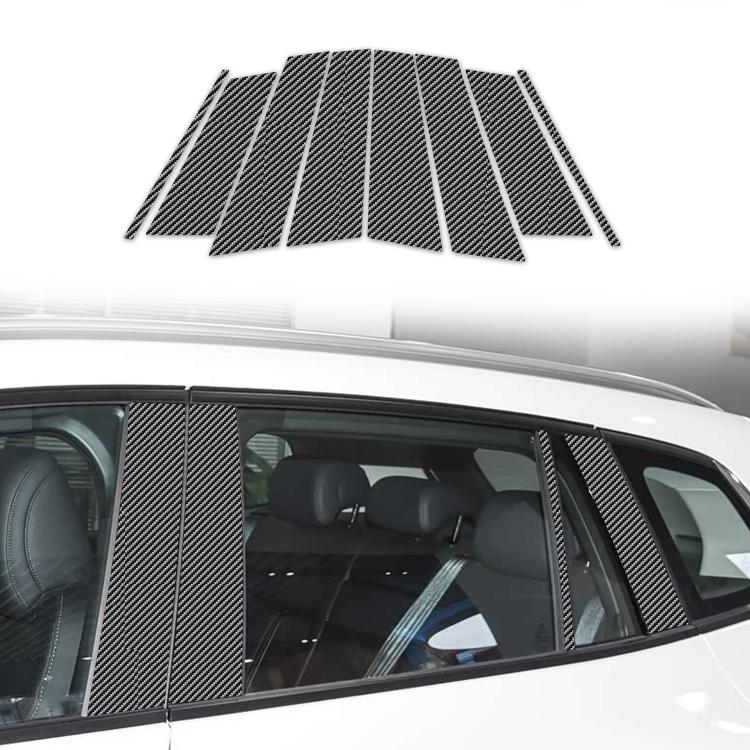 Carbon-fiber patterned B-pillar sticker set, black with thin diagonal weave lines