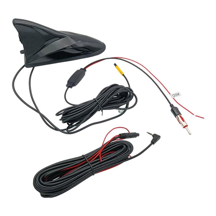 Black shark-fin car antenna with AHD camera and bundled power/video cables