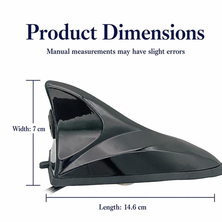 Black shark-fin antenna with built-in camera housing, compact roof fin