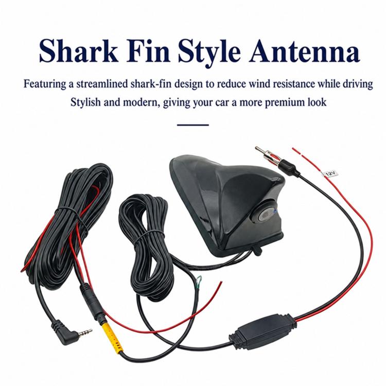Shark-fin style antenna set with camera module and connection cable harness