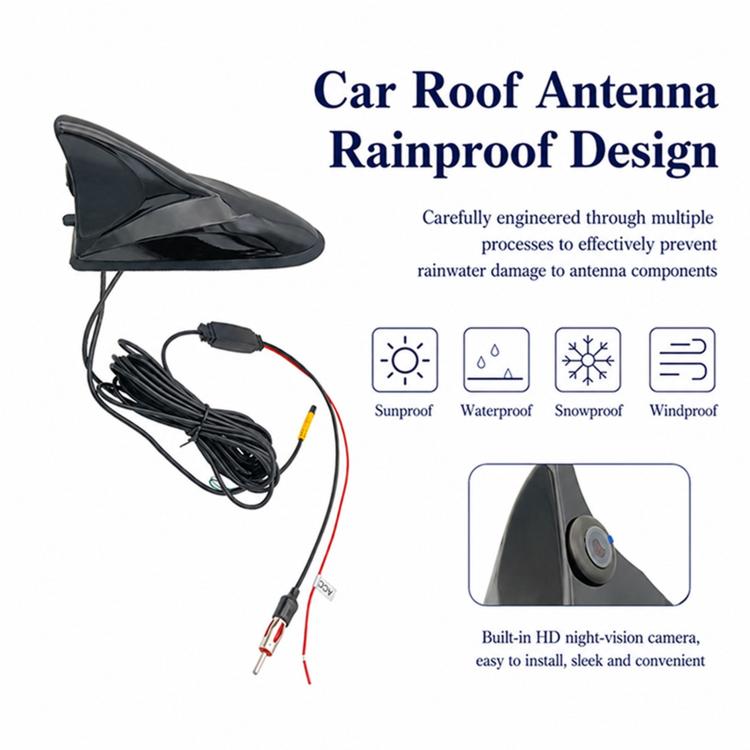 Black shark-fin car roof antenna with cable harness and power connector