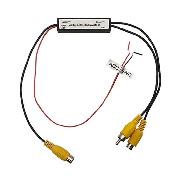 Dash cam 2-in-1-out video adapter cable with black/red wires and yellow RCA connectors