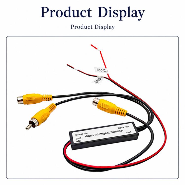Dash cam video adapter cable kit with yellow RCA ports and black/red power ACC/GND wires