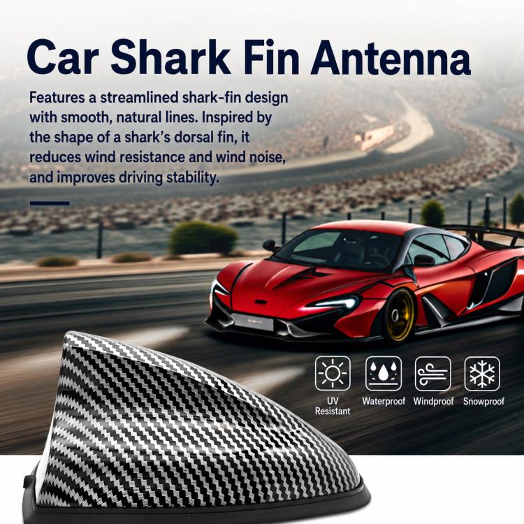 Carbon fiber shark fin car antenna topper for vehicle roof mounting