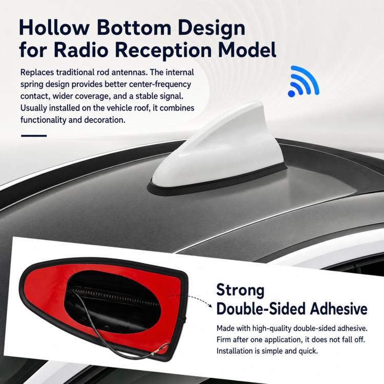 White shark fin car antenna with hollow bottom design and adhesive side