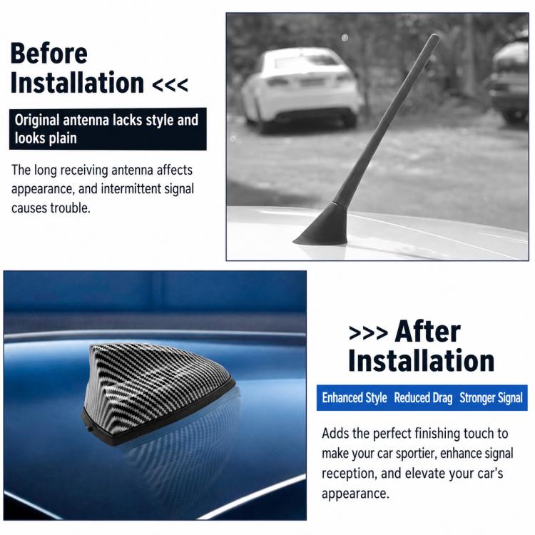 Shark fin car antenna installed on a vehicle roof after replacement