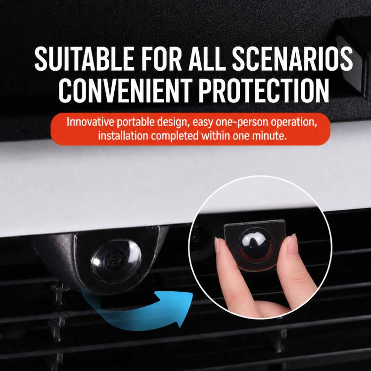 Front camera lens protective cover installation, clear oval insert shown