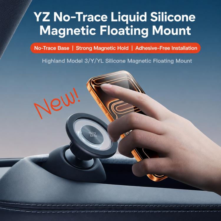 Black magnetic phone holder with circular ring base, silicone floating mount