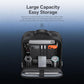 Black backpack open top showing organized interior compartments