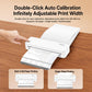 White thermal printer with lid open, showing adjustable paper path and printed sheet.