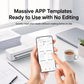 White A4 thermal printer with app template screen on a nearby smartphone.