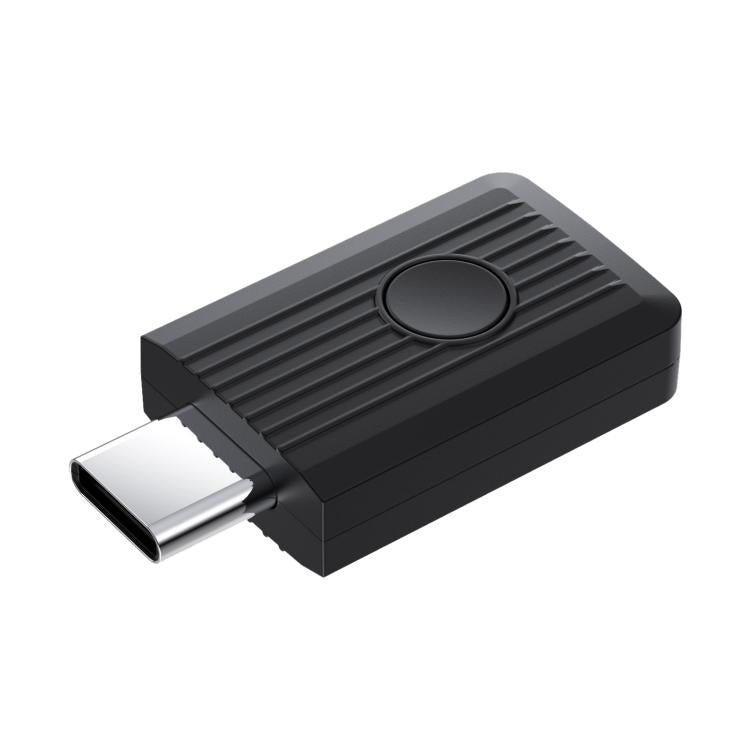 Black Type-C wireless Bluetooth audio receiver/transmitter with USB-C plug end