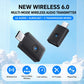 Two black wireless Bluetooth audio transmit/receiver adapters with blue indicator light
