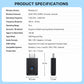 Black wireless Bluetooth audio adapter with blue light; front and side size view