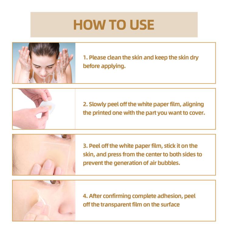 Waterproof skin scar acne mark covering patch usage steps on a skin close-up