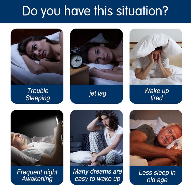 Herbal sleep navel patch sleep problems infographic with night-sleep scenario icons