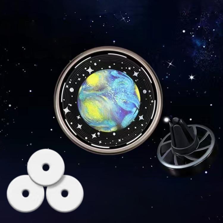 Car air vent air freshener ornament, round galaxy print with black star border and clip