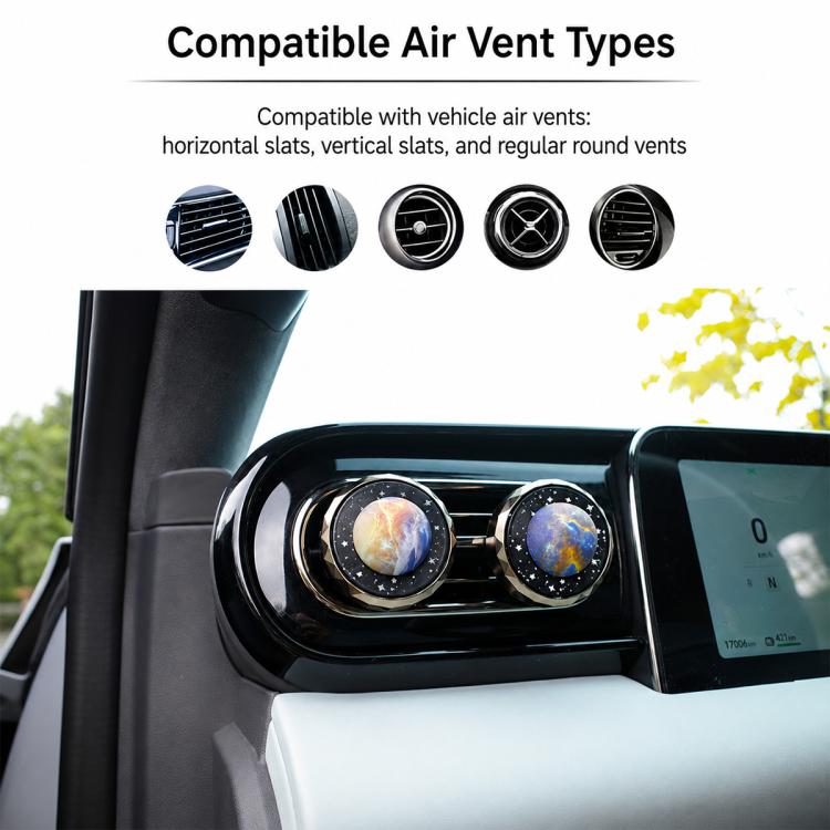 Car air vent planet fragrance ornaments installed on dashboard vent, starry blue globes