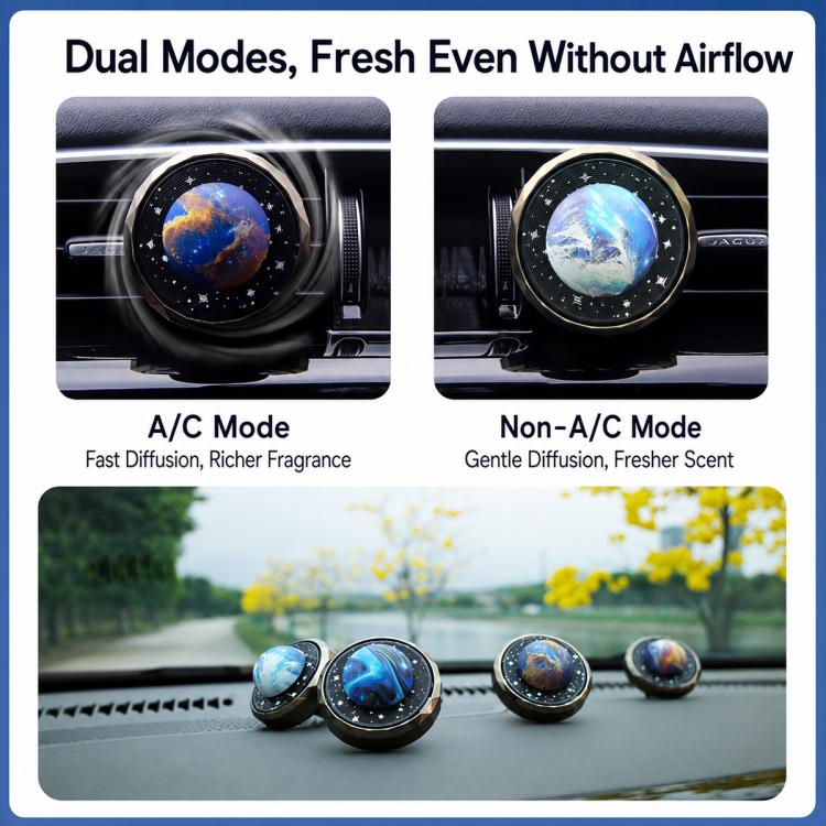 Car air vent planet fragrance ornament, blue starry globe, dual-mode display