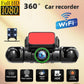 Front dash cam unit with large lens and two dual-lens side camera modules