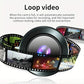 Dash cam lens with loop-recording film strip illustration around it