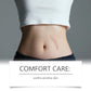 Skin with visible scar and comfort care label beneath