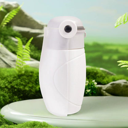 Portable foldable pet water bottle with leakproof flip spout, white.