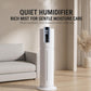 White ultrasonic humidifier with top digital screen and side water level window.