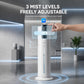 White ultrasonic humidifier with adjustable mist levels shown on control panel.