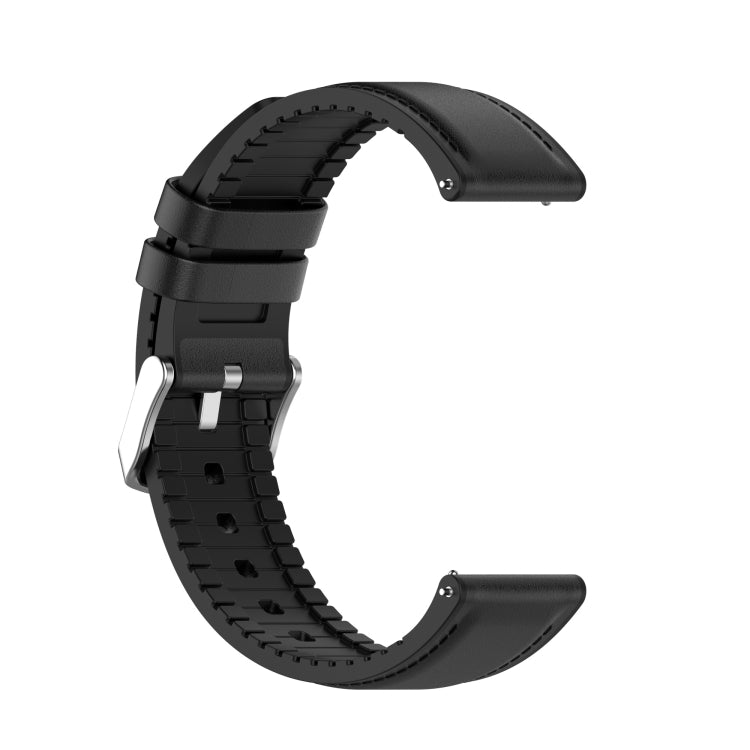 Black 20mm watch strap replacement with perforated texture and metal clasp