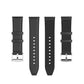 Black 20mm watch straps shown with different hole patterns and metal buckles