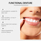 Functional denture set in a side-mouth smile with visible upper teeth