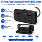 Black 6-port car USB charger with blue LED voltmeter and on/off rocker switch
