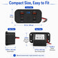 Black USB car charger with voltmeter window, six charging ports, and compact fit