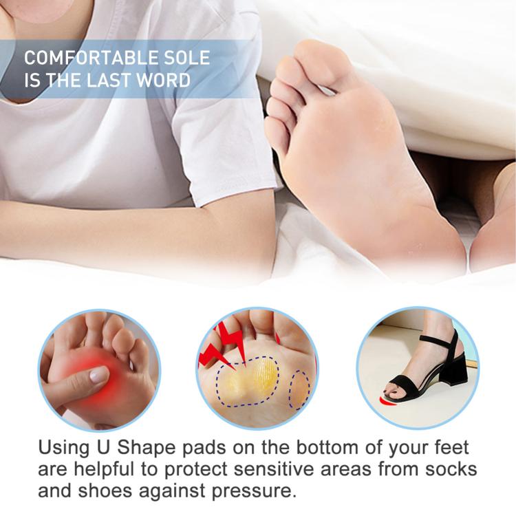 U-shaped felt foot pads worn under socks and shoes for pressure protection