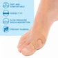 Bare foot wearing a beige U-shaped felt toe pad with toe cutout